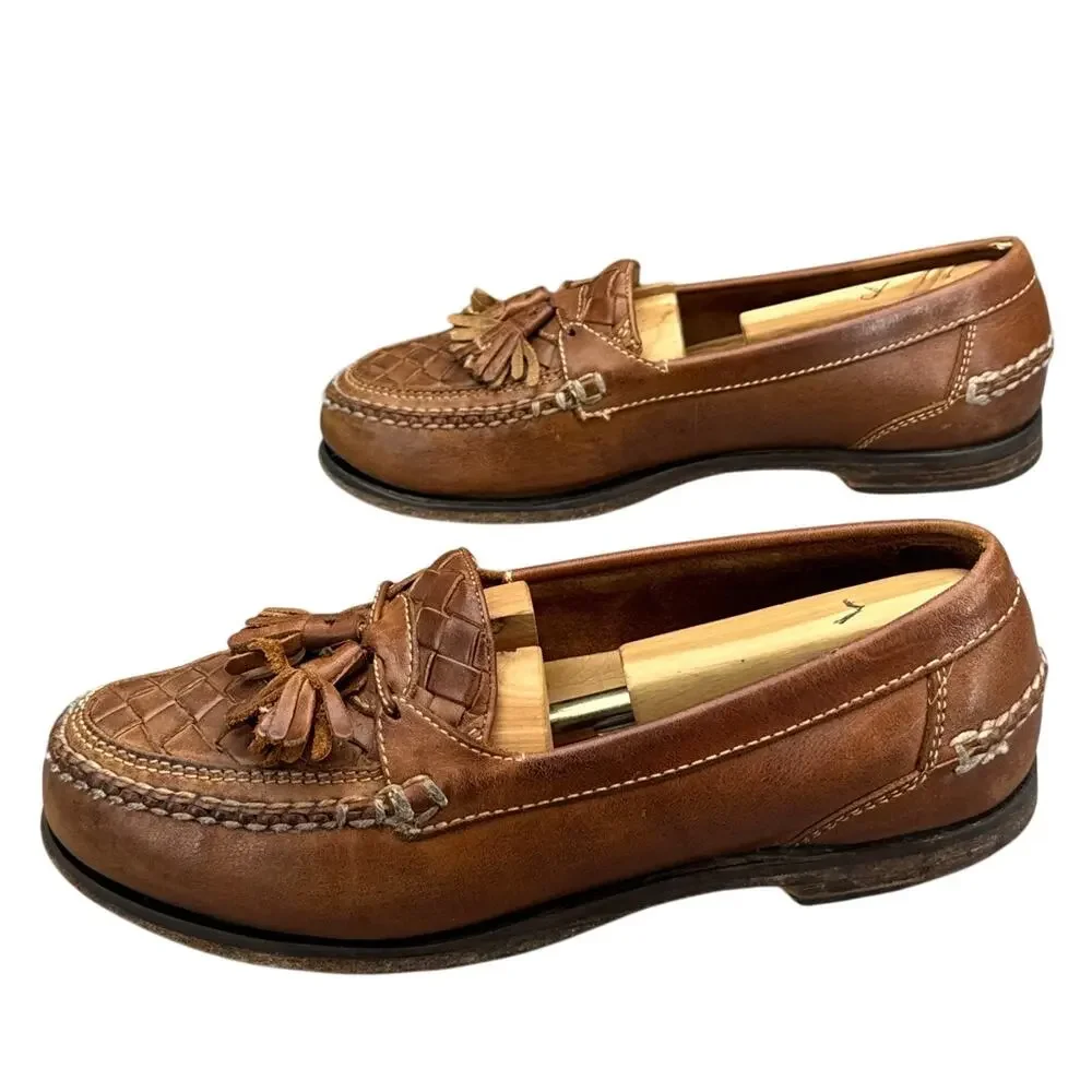 Johnston & Murphy Brown Woven Leather Tassel Slip On Casual Loafer Men 9.5